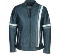 Ashwood Men's Ashwood Leather Casual Jacket with Contrast Stripes: AWM-260 - S - Leather - Navy