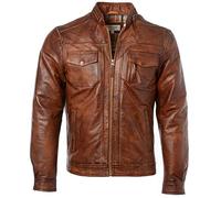 Ashwood Men's Genuine Leather Biker Bomber Jacket - Tan: Edinburgh