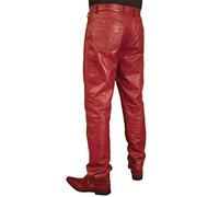 Ashwood Mens Straight Leg Smart Superior Real Lambskin Leather Jeans Trousers, Red, Waist 34in