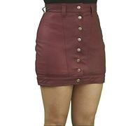 Ashwood Tight Soft Real Lambskin Leather Mini Skirt, Wrap-Around with Front Stud Fastening, Burgundy, UK14, Waist 32in