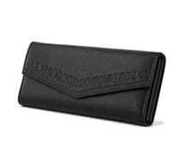 Ashwood Women’s Genuine Leather RFID Purse - Black Textured Flap Over Wallet with Zip Coin Pocket, 8 Card Slots & Press Stud Closure: Ash-27