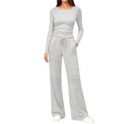 Ashy Co Ord Sets 2 Piece Outfit Womens Casual Smart Long Sleeve Top & Wide Leg Drawstring Trousers Ladies Lounge Wear Sets Everyday Leisure Outfit Sets for Women UK Running Walking Errands Size M