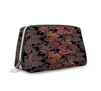 Asia Flowers, Makeup Bag Cosmetic Bag,Flowers of Asia in Japanese Art,Leather Organizer Make Up Bag Reusable Toiletry Bag,Red Brown,S