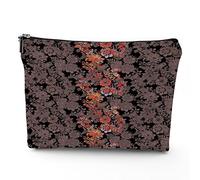 Asia Flowers,Makeup Bags Travel Makeup Bag,Flowers of Asia in Japanese Art,for Women Large Cosmetic Bag Linen Makeup Organizer Toiletry Bags Purse Pouch,Red Brown,7x9in