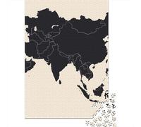 Asia Map Silhouette Adult Paper Puzzle, Vintage Architecture Destination, Thick Cardboard Pieces for Puzzle Lovers, Relaxing Challenge, Paper Board, 38x26cm/1000pcs