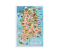 Asia South Korea Food Map, Art Poster, Gifts, Canvas, Painting, Wall Art, Decorative Picture, Prints, Modern Decoration, 08 x 12 Inch (20 x 30 cm)
