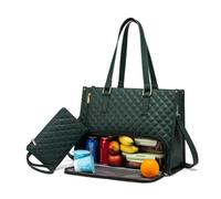 ASIAD 2-in-1 Convertible Lunch Bag & Work Bag, Large Shopping Bag with Insulated Lunch Compartment, Green