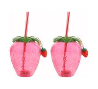 ASIAD 2 Pack Drinking Cup with Lid and Straw Lovely Strawberry Tumbler Mug Plastic Water Bottle Resuable Cold Beverage Mug Jar for Summer Pool Tropical Party Supplies,Pink