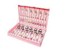 ASIAD 24 PCS Stainless Steel Cutlery Set, Suitable for 6 People with Ceramic Handles, Mirror Polishing, Suitable for Weddings, Christmas,Pink
