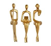 ASIAD 3 Pcs Thinker Statue Decor Modern Abstract Art Gold Figurines Resin Collectible Decorative Sculpture for Bookshelf Home Office Living Room Table Desktop,Gold