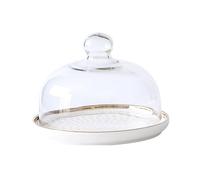 ASIAD Cake Dome, Ceramic Cake Plate Glass, Cake Bell Stand, Cake Stand, Glass Hood, Food Cover for Wedding, Birthday, Glass Cake Pan,White,21cm