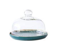 ASIAD Cake Dome, Ceramic Cake Plate Glass, Cake Bell Stand, Cake Stand, Glass Hood, Food Cover for Wedding, Birthday, Glass Cake Pan,Blue,26cm