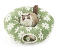 ASIAD Cat Tunnel,Plush Cat Tunnel for Indoor Cats,2 in 1 Donut Circular Tunnel for Cats,Cat Toy for Indoor Cats,Soft Cat Bed,Green