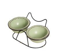 ASIAD Raised Cat Food Bowl, 2 Pieces Ceramic Cat Bowl with Metal Stand - 15° Tilted Feeding Station Cats Dog Bowl - Food Bowl And Water Bowl for Cats And Small Dogs,D