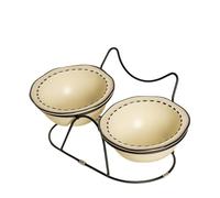 ASIAD Raised Cat Food Bowl, 2 Pieces Ceramic Cat Bowl with Metal Stand - 15° Tilted Feeding Station Cats Dog Bowl - Food Bowl And Water Bowl for Cats And Small Dogs,C