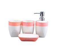 ASIAD Set 4 Piece Bathroom Set, Bathroom Set of Soap Dispenser, Soap Dish & Toothbrush Mug Bathroom Accessories Refillable, Ceramic,Pink