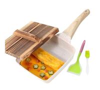 ASIAD Tamagoyaki Pan, Japanese Omelette Pan with Wooden Handle And Lid, Includes Shovel And Oil Brush, Rectangular Nonstick Pancake Egg Pan, Suitable for Gas Induction Cooker,White