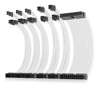 AsiaHorse 16AWG Pro Power Supply Sleeved Cable, White Power Supply Extension Cable Dual EPS Kit, 1x24-PIN/ 2x8-PORT (4+4) M/B,3x8-PORT (6+2) PCI-E, 30cm Length with 2 Set of Combs