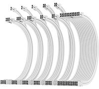 AsiaHorse 16AWG PSU Extension Cable 6 Kit Snow White, 30CM Sleeved Custom PC Power Supply Cables, Soft Braided 1x 24Pin ATX, 2x EPS 4+4 Pin, 3x PCI-E 6+2 Pin, with Cable Combs for Cable Management