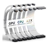 AsiaHorse 16AWG PSU Extension Cable 6 Kit White, 30CM Sleeved Custom PC Power Supply Cables, Soft Braided 1x 24Pin ATX, 2x EPS 4+4 Pin, 3x PCI-E 6+2 Pin, with Cable Combs for Cable Management