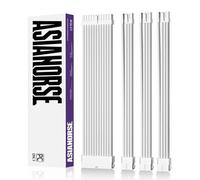 AsiaHorse 16AWG PSU Extension Cable Kit Snow White, 30CM Sleeved Custom PC Power Supply Cables, Soft Braided ATX 24Pin, EPS 4+4 Pin, 2x PCI-E 6+2 Pin, with Cable Combs for Cable Management