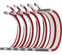 AsiaHorse Update 16AWG PSU Cable Extension, PC Sleeved Cable Kit for GPU/CPU, Power Supply Computer Cable Extensions with Cable Combs, 24PIN/(6+2) PIN/(4+4) PIN, 30CM, White+Red