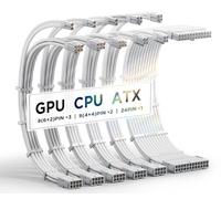AsiaHorse Update 16AWG Sleeved Cable Kit for PC/GPU/CPU, PSU Cable Extension, PC Power Supply Extensions Cable with Cable Combs, 24PIN/(6+2) PIN/(4+4) Pin Cable Management, 30 cm, Snow White