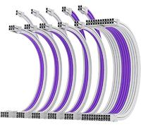AsiaHorse Update 16AWG Sleeved Cable Kit for PC/GPU/CPU, PSU Cable Extension, PC Power Supply Extensions Cable with Cable Combs, 24PIN/(6+2) PIN/(4+4) Pin Cable Management, 30 cm, White + Purple