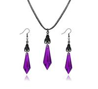 Asiamist Gothic Bat Necklace Earrings Set for Women Gothic Dark Bat Dangle Earrings Red Black Crystal Necklace Punk Vampire Necklaces Victorian Halloween Costumes Jewelry, Normal Size, Metal, No