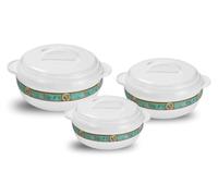 Asian 3-Piece Gift Set Karishma 5L + 8L + 10L Insulated Casserole Serving Bowl With Lid Food Warmer Cooler Hot Pot Storage Container Thermo Thermal Hotpot, White (5000ml + 8000ml + 10000ml)