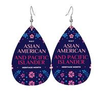 Asian American And Pacific Islander Heritage Month Dangle Leather Clip on Earrings Faux PU Lightweight Teardrop Drop for Women