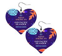 Asian American And Pacific Islander Heritage Month Leather Earrings For Women Dangle Earring Drop Heart Pendant With Hook Gifts For Adult Girl