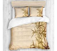 Asian Art Print Bamboo Pattern Bedding Sets 3 Piece Duvet Cover Breathable Quilt Cover with 2 Pillowslips for Guest Room School Dormitory Bedding Sets Lining 135x200cm