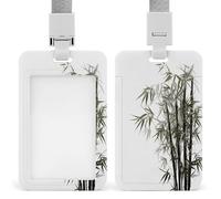 Asian Bamboo ID Badge Holder Waterproof Card Protector Push-Pull Slot Work ID Card Holder with Lanyard Personalized Detachable Card Holders for Office Corporate Use