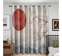 Asian Blackout Curtains Bedroom 66x72, Chinese Japanese Curtains for Home Decor, Living Room, Thermal Eyelet Patterned Window Drapes, 72 Inch Drop 2 Panels A117