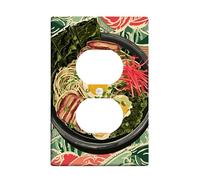 Asian Cuisine Light Switch Cover Plates/Outlet Covers, Green Noodles and Vegetables Design, Thermoplastic Wall Plates, Standard Size Single Duplex Outlet