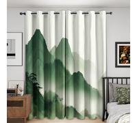 Asian Curtains Blackout, 90x108 Inch 2 Panels - Nature Green Tree Mountain Pattern Black Out Curtains, Home Decor, 108 Drop Eyelet Window Drapes for Bedroom, Living Room S171