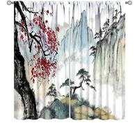 Asian Curtains,Japanese Oriental Art Watercolor Landscape Print Drapes for Bedroom Living Room Kitchen Window Treatment 2 Panels Set Total Size 55" W X 63" L Inch