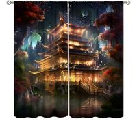 Asian Curtains,Oriental Art Traditional Japanese Fantasy Landscape Home Decor Drape for Bedroom Living Room Kitchen Window Treatment 2 Panels Set Total Size 52" W X 84" L