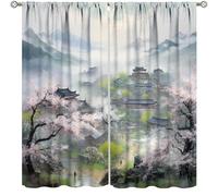 Asian Curtains,Oriental Art Watercolour Mountain Nature Landscape Home Decor Drape for Bedroom Living Room Kitchen Window Treatment 2 Panels Set Total Size 63" W X 72" L