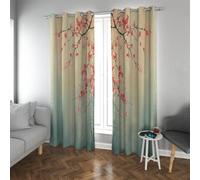 Asian Decor Window Curtains Red Plum Blossom Branch Chinese Traditional Classic Art Curtain for Living Room Bedroom Decor 42x84 Inch 2 Panels