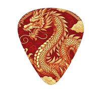 Asian-Dragon-Fire-Golden 12 Pack Guitar Picks With 3 Thicknesses And Storage Box, Abs Plectrums For Electric Bass Guitar Players