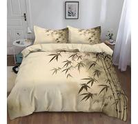 Asian Duvet Cover Double Chinese Style Bedding Quilt Cover 3 Pcs, 3D Bamboo Print Reversible Bedding Set Ultra Soft Brushed Microfiber Bed Set Bedroom Decor, 2 Pillowcases b2583