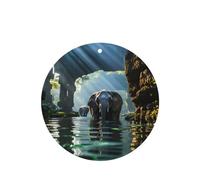Asian Elephant In The Water Pattern Car Air Fresheners 6 Pcs Round Shape Hanging Aromatherapy Tablets Scented Fresheners For Bedroom Bathroom