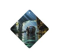 Asian Elephant In The Water Pattern Car Air Fresheners 6 Pcs Square Hanging Aromatherapy Tablets Scented Fresheners For Bedroom Bathroom