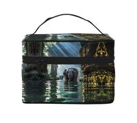 Asian elephant in the water Portable Travel Makeup Bag (9x6.5x6.2 Inch), Large Capacity Makeup Bag for Women, Large Makeup Bag Storage Bag for Girls