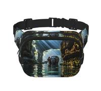 Asian elephant in the water print Crossbody Bag Unisex - Square Double Layer Waist Bag Everywhere Fanny Pack Purse with Adjustable Strap