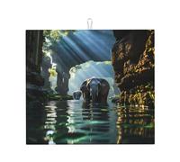 Asian elephant in the water print Dish Drying Mat for Kitchen , Ultra Absorbent Microfiber Dishes Drainer Mats by 16" x 18"