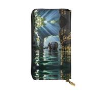 Asian elephant in the water Print Leather Long Clutch Wallet – Fashion Women's Personalized Wallet with Coin Pocket, Black, One Size, Black, One Size