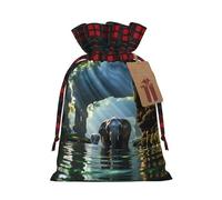 Asian elephant in the water Printed holiday drawstring bag 8.3x11.8 inch Christmas party decoration gift bag